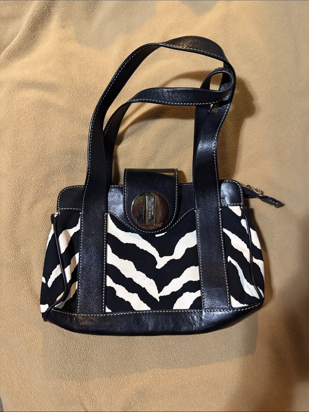 kate spade Black and White Zebra-Print Shoulder Bag with Turn-Lock